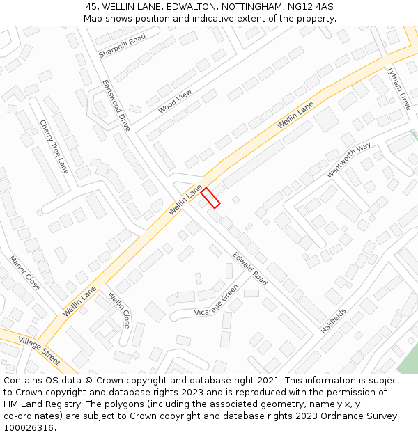 45, WELLIN LANE, EDWALTON, NOTTINGHAM, NG12 4AS: Location map and indicative extent of plot