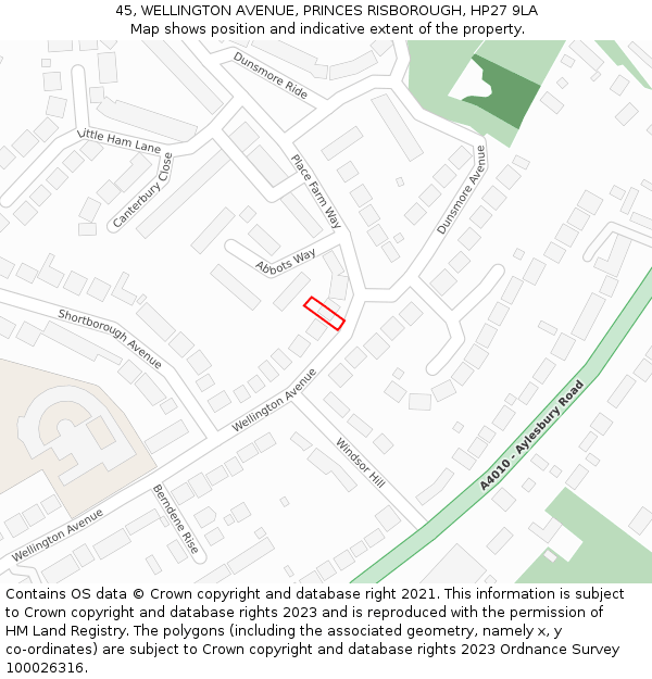 45, WELLINGTON AVENUE, PRINCES RISBOROUGH, HP27 9LA: Location map and indicative extent of plot