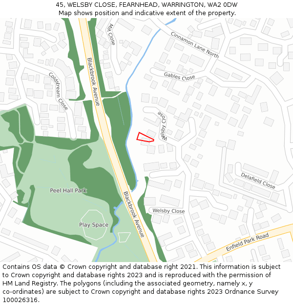 45, WELSBY CLOSE, FEARNHEAD, WARRINGTON, WA2 0DW: Location map and indicative extent of plot