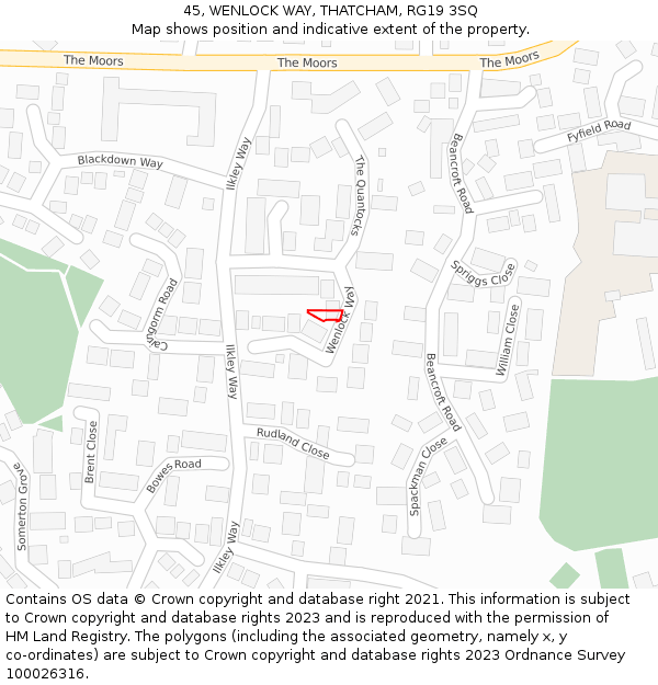 45, WENLOCK WAY, THATCHAM, RG19 3SQ: Location map and indicative extent of plot