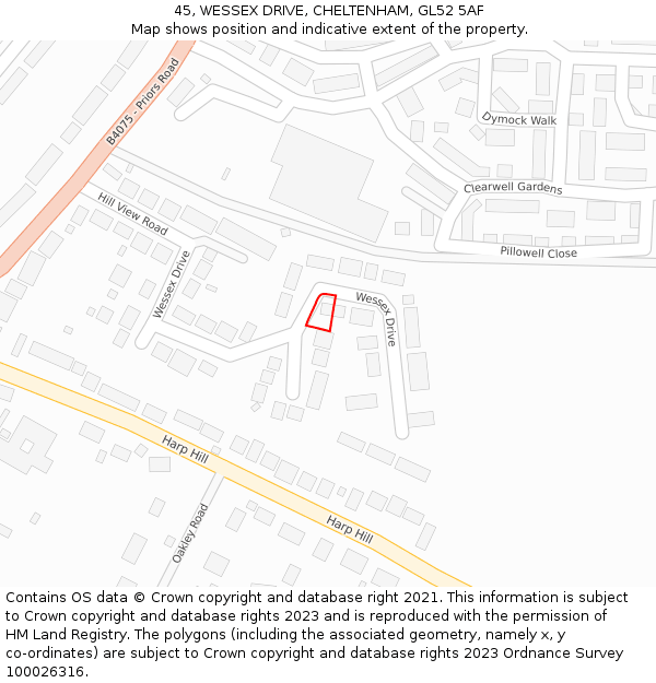 45, WESSEX DRIVE, CHELTENHAM, GL52 5AF: Location map and indicative extent of plot