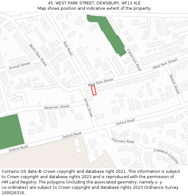 45, WEST PARK STREET, DEWSBURY, WF13 4LE: Location map and indicative extent of plot