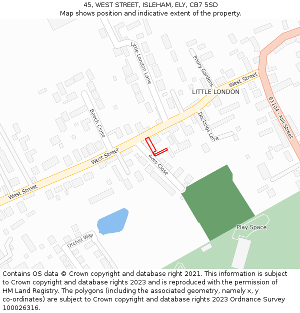 45, WEST STREET, ISLEHAM, ELY, CB7 5SD: Location map and indicative extent of plot