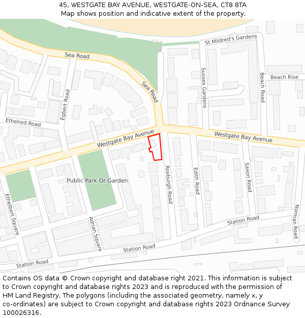 45, WESTGATE BAY AVENUE, WESTGATE-ON-SEA, CT8 8TA: Location map and indicative extent of plot