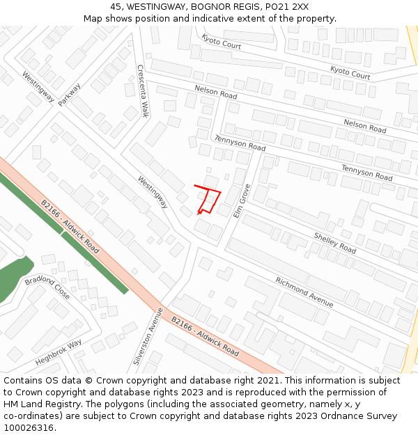 45, WESTINGWAY, BOGNOR REGIS, PO21 2XX: Location map and indicative extent of plot