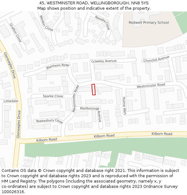 45, WESTMINSTER ROAD, WELLINGBOROUGH, NN8 5YS: Location map and indicative extent of plot