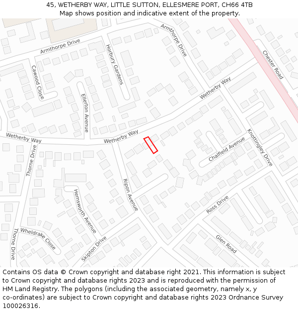 45, WETHERBY WAY, LITTLE SUTTON, ELLESMERE PORT, CH66 4TB: Location map and indicative extent of plot