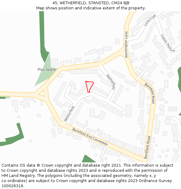 45, WETHERFIELD, STANSTED, CM24 8JB: Location map and indicative extent of plot