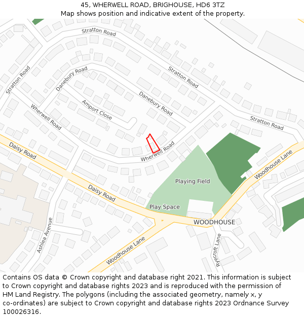 45, WHERWELL ROAD, BRIGHOUSE, HD6 3TZ: Location map and indicative extent of plot