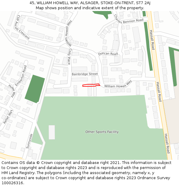45, WILLIAM HOWELL WAY, ALSAGER, STOKE-ON-TRENT, ST7 2AJ: Location map and indicative extent of plot