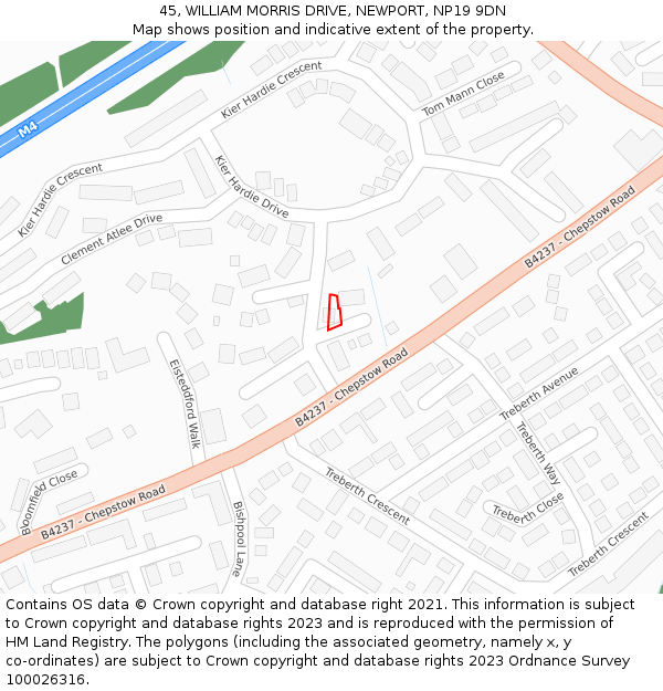 45, WILLIAM MORRIS DRIVE, NEWPORT, NP19 9DN: Location map and indicative extent of plot