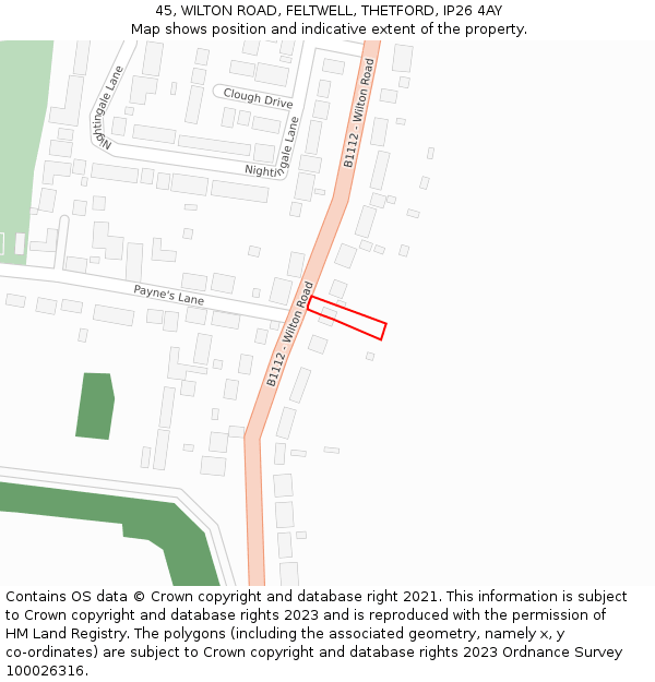 45, WILTON ROAD, FELTWELL, THETFORD, IP26 4AY: Location map and indicative extent of plot