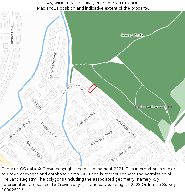 45, WINCHESTER DRIVE, PRESTATYN, LL19 8DB: Location map and indicative extent of plot