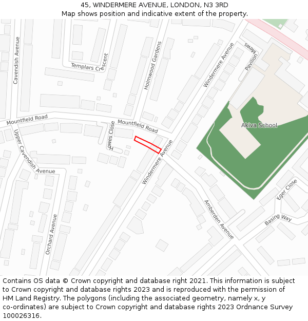 45, WINDERMERE AVENUE, LONDON, N3 3RD: Location map and indicative extent of plot