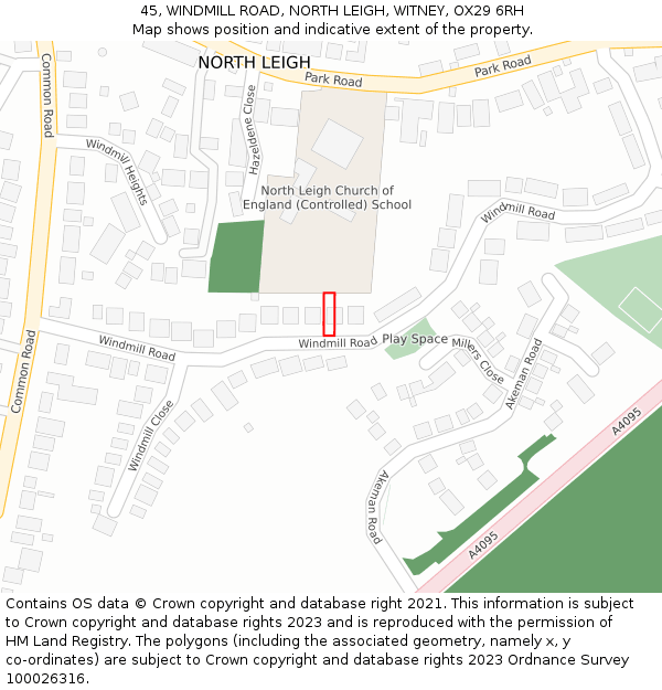 45, WINDMILL ROAD, NORTH LEIGH, WITNEY, OX29 6RH: Location map and indicative extent of plot