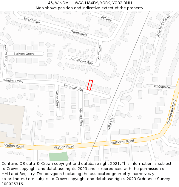 45, WINDMILL WAY, HAXBY, YORK, YO32 3NH: Location map and indicative extent of plot