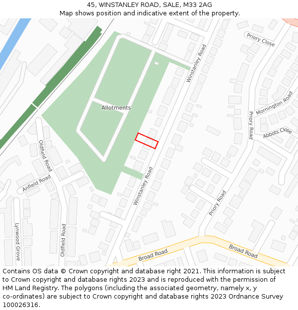 45, WINSTANLEY ROAD, SALE, M33 2AG: Location map and indicative extent of plot