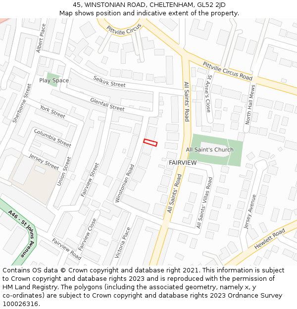 45, WINSTONIAN ROAD, CHELTENHAM, GL52 2JD: Location map and indicative extent of plot