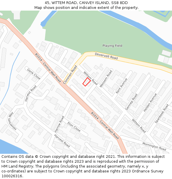 45, WITTEM ROAD, CANVEY ISLAND, SS8 8DD: Location map and indicative extent of plot