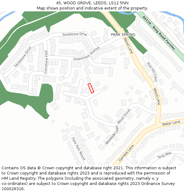 45, WOOD GROVE, LEEDS, LS12 5NN: Location map and indicative extent of plot