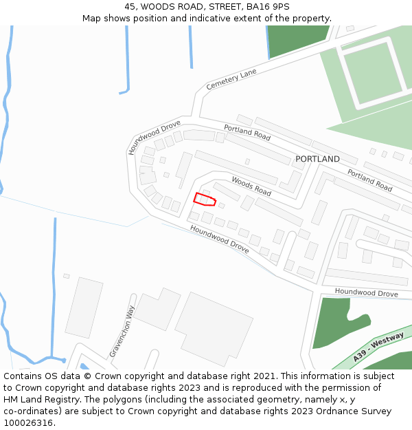 45, WOODS ROAD, STREET, BA16 9PS: Location map and indicative extent of plot