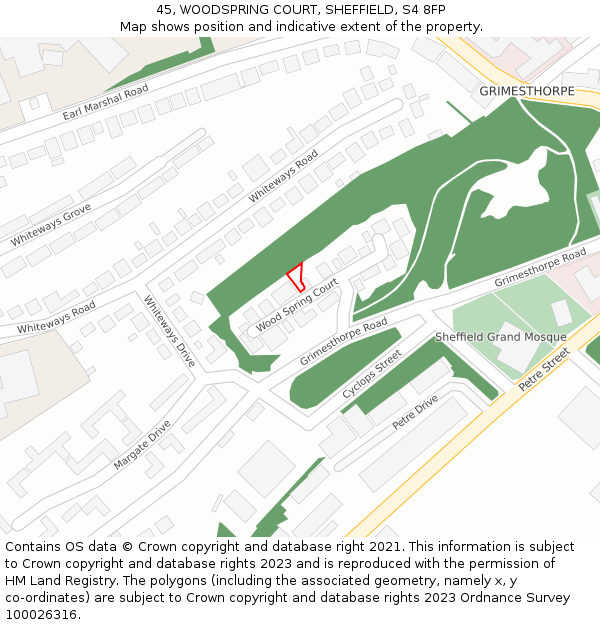 45, WOODSPRING COURT, SHEFFIELD, S4 8FP: Location map and indicative extent of plot