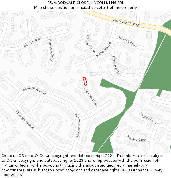 45, WOODVALE CLOSE, LINCOLN, LN6 3RL: Location map and indicative extent of plot