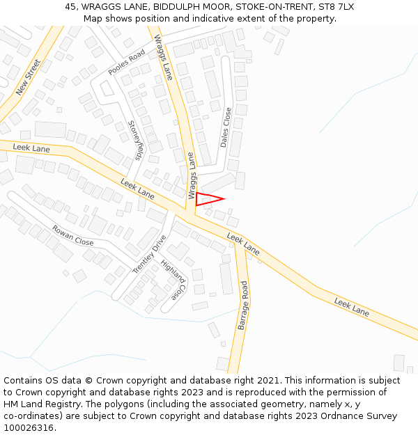 45, WRAGGS LANE, BIDDULPH MOOR, STOKE-ON-TRENT, ST8 7LX: Location map and indicative extent of plot