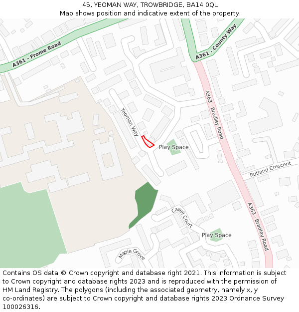 45, YEOMAN WAY, TROWBRIDGE, BA14 0QL: Location map and indicative extent of plot