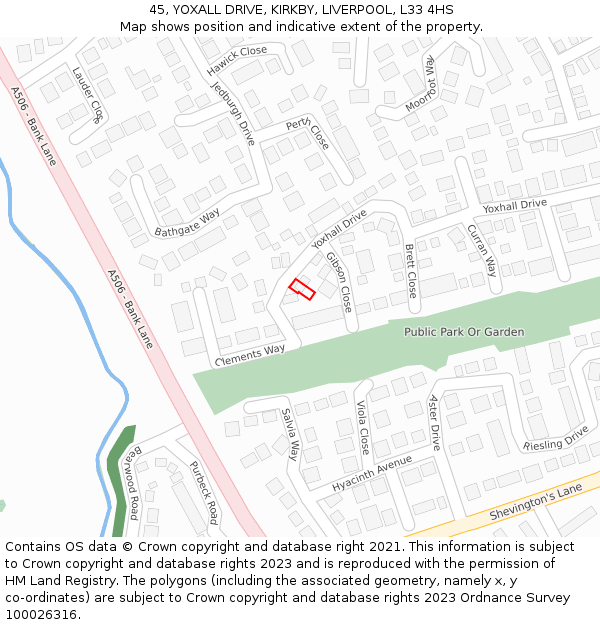 45, YOXALL DRIVE, KIRKBY, LIVERPOOL, L33 4HS: Location map and indicative extent of plot