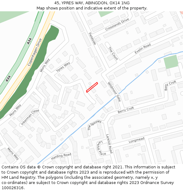 45, YPRES WAY, ABINGDON, OX14 1NG: Location map and indicative extent of plot