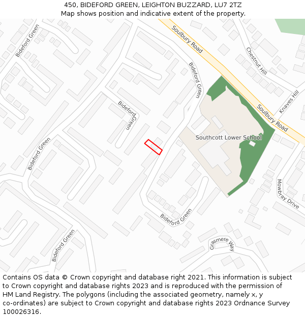450, BIDEFORD GREEN, LEIGHTON BUZZARD, LU7 2TZ: Location map and indicative extent of plot