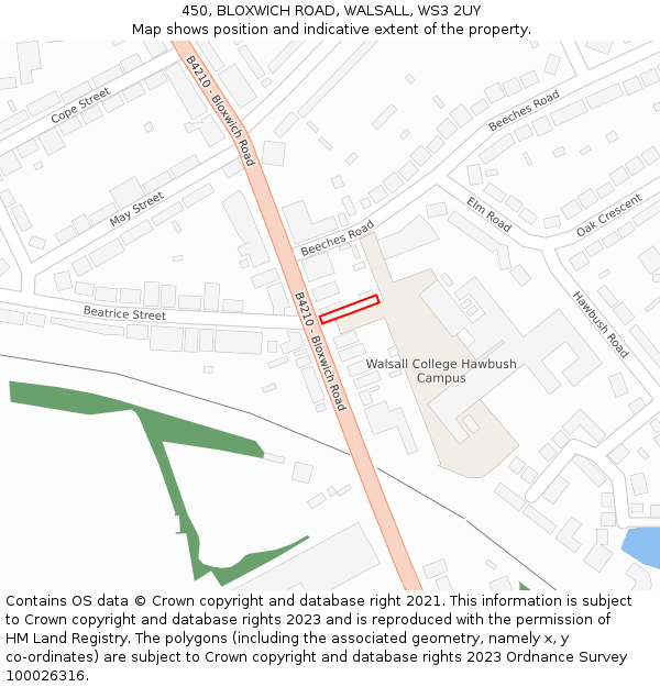 450, BLOXWICH ROAD, WALSALL, WS3 2UY: Location map and indicative extent of plot