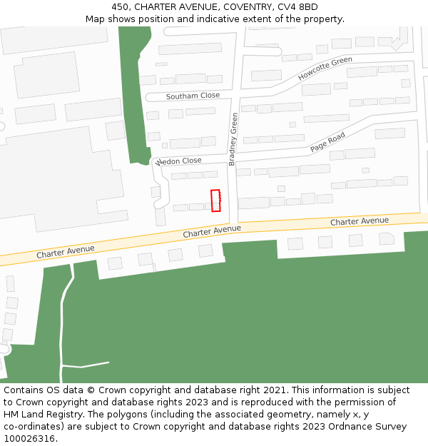 450, CHARTER AVENUE, COVENTRY, CV4 8BD: Location map and indicative extent of plot