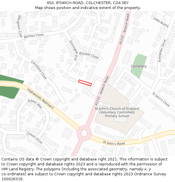 450, IPSWICH ROAD, COLCHESTER, CO4 0EY: Location map and indicative extent of plot