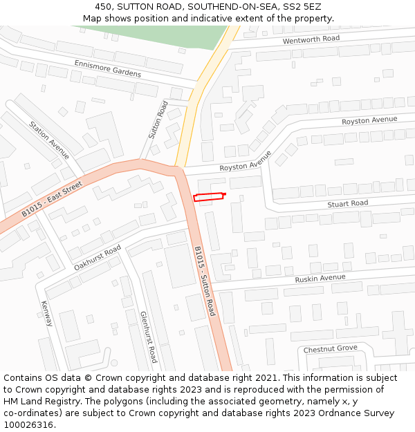 450, SUTTON ROAD, SOUTHEND-ON-SEA, SS2 5EZ: Location map and indicative extent of plot