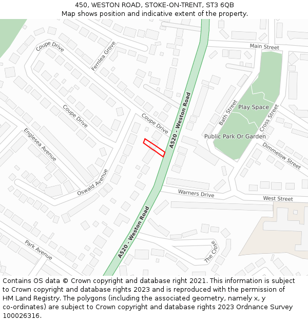 450, WESTON ROAD, STOKE-ON-TRENT, ST3 6QB: Location map and indicative extent of plot