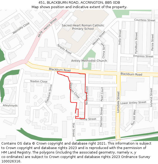 451, BLACKBURN ROAD, ACCRINGTON, BB5 0DB: Location map and indicative extent of plot