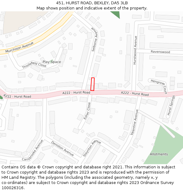 451, HURST ROAD, BEXLEY, DA5 3LB: Location map and indicative extent of plot