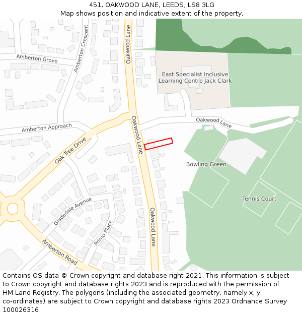 451, OAKWOOD LANE, LEEDS, LS8 3LG: Location map and indicative extent of plot