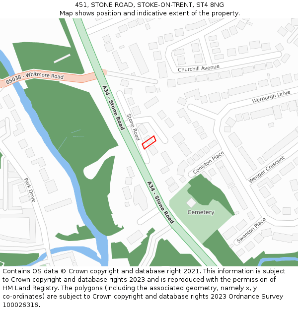 451, STONE ROAD, STOKE-ON-TRENT, ST4 8NG: Location map and indicative extent of plot