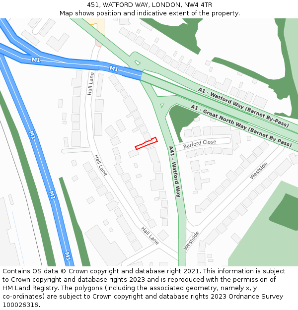 451, WATFORD WAY, LONDON, NW4 4TR: Location map and indicative extent of plot