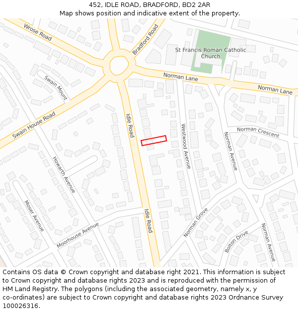 452, IDLE ROAD, BRADFORD, BD2 2AR: Location map and indicative extent of plot