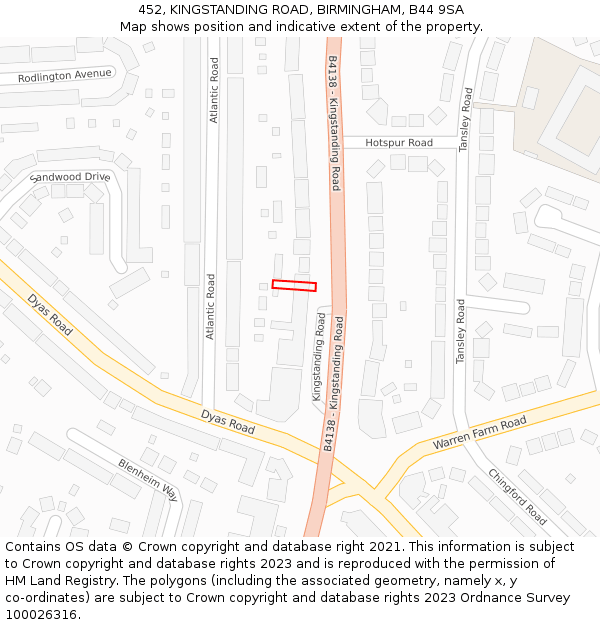 452, KINGSTANDING ROAD, BIRMINGHAM, B44 9SA: Location map and indicative extent of plot