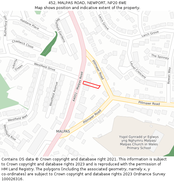 452, MALPAS ROAD, NEWPORT, NP20 6WE: Location map and indicative extent of plot