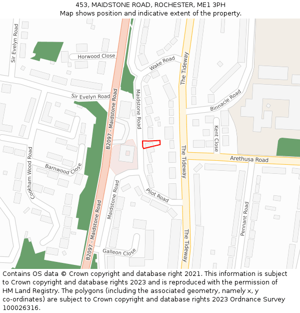 453, MAIDSTONE ROAD, ROCHESTER, ME1 3PH: Location map and indicative extent of plot