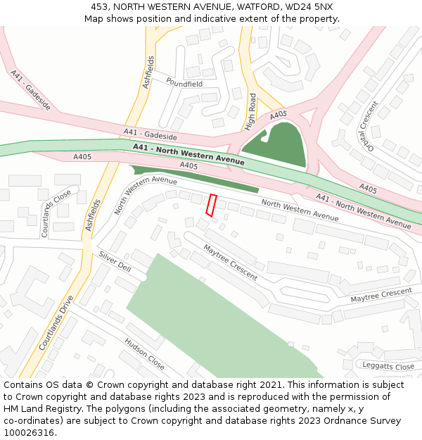 453, NORTH WESTERN AVENUE, WATFORD, WD24 5NX: Location map and indicative extent of plot