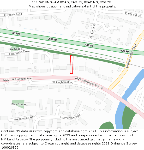 453, WOKINGHAM ROAD, EARLEY, READING, RG6 7EL: Location map and indicative extent of plot
