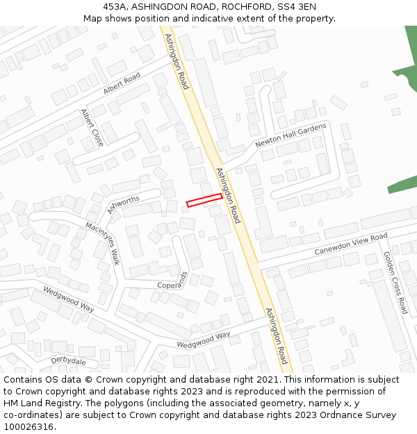 453A, ASHINGDON ROAD, ROCHFORD, SS4 3EN: Location map and indicative extent of plot