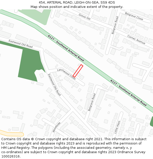 454, ARTERIAL ROAD, LEIGH-ON-SEA, SS9 4DS: Location map and indicative extent of plot
